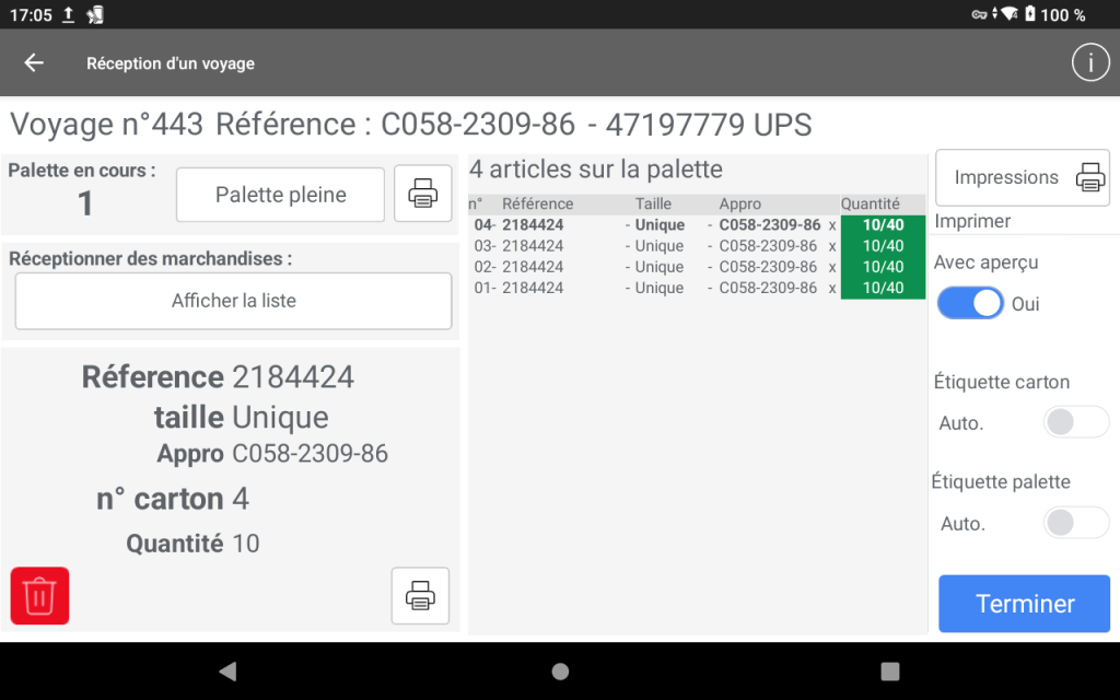 Visuel de l'application de notre partenaire ZEBRA